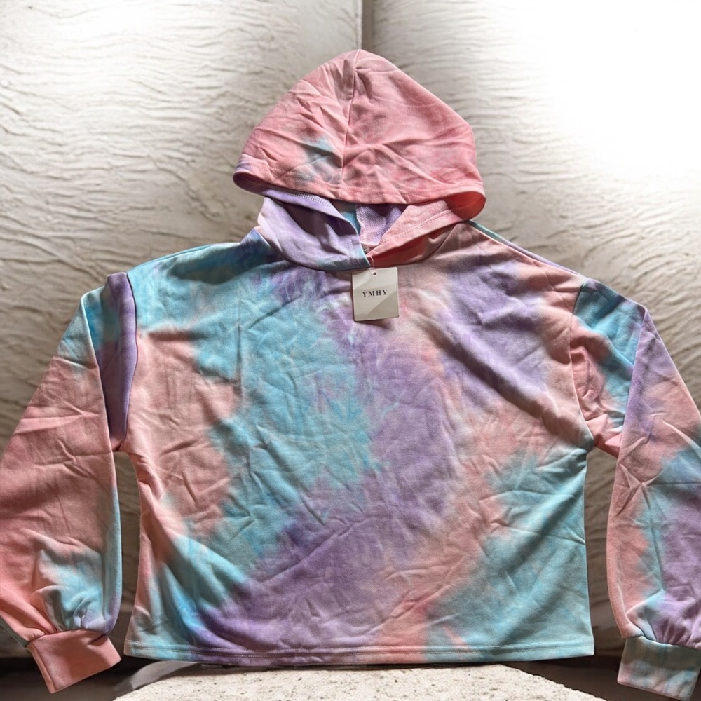 YMHY Small Pastel Tie Dye‎ Cropped Hoodie Sweatshirt NWT Small